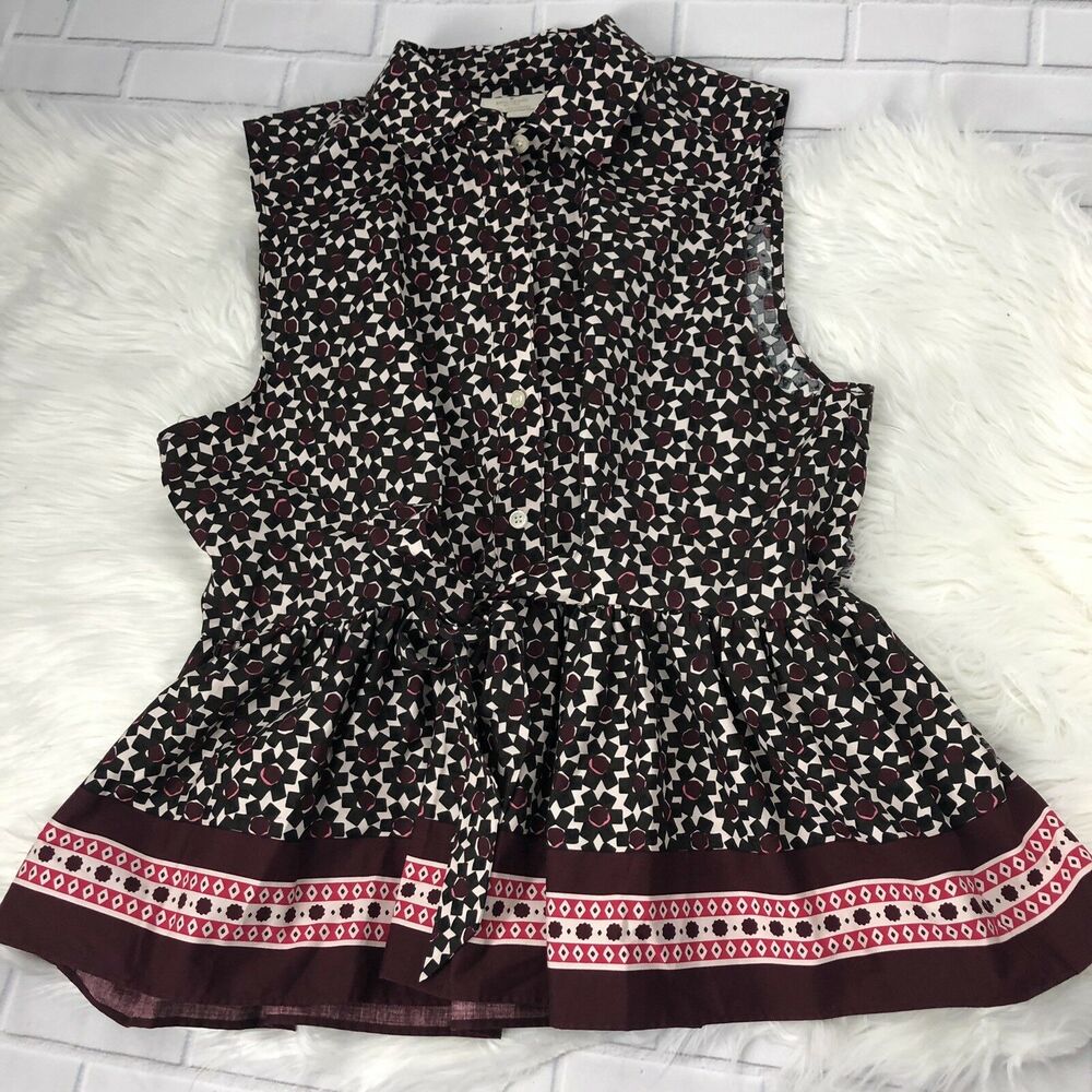 Kate Spade Rambling Roses Floral Tile Peplum Top Hot Cocoa Size XL